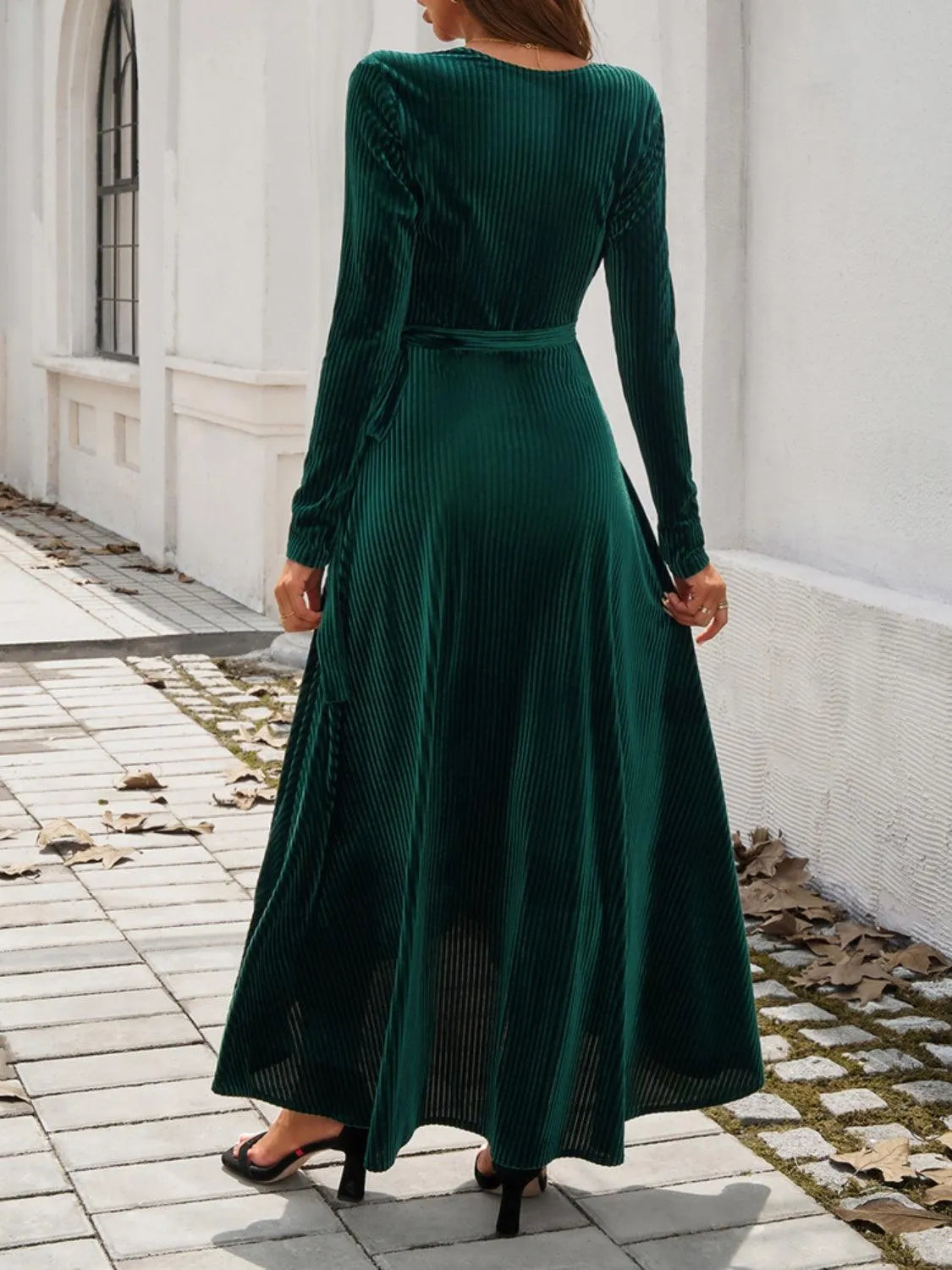 Split Surplice Long Sleeve Midi Dress - 6i6