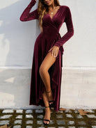 Split Surplice Long Sleeve Midi Dress - 6i6