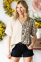 Leopard Color Block V-Neck Blouse - 6i6