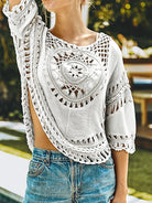 Cutout Round Neck Half Sleeve Cover Up - 6i6