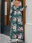 Slit Printed Surplice Long Sleeve Maxi Dress - 6i6