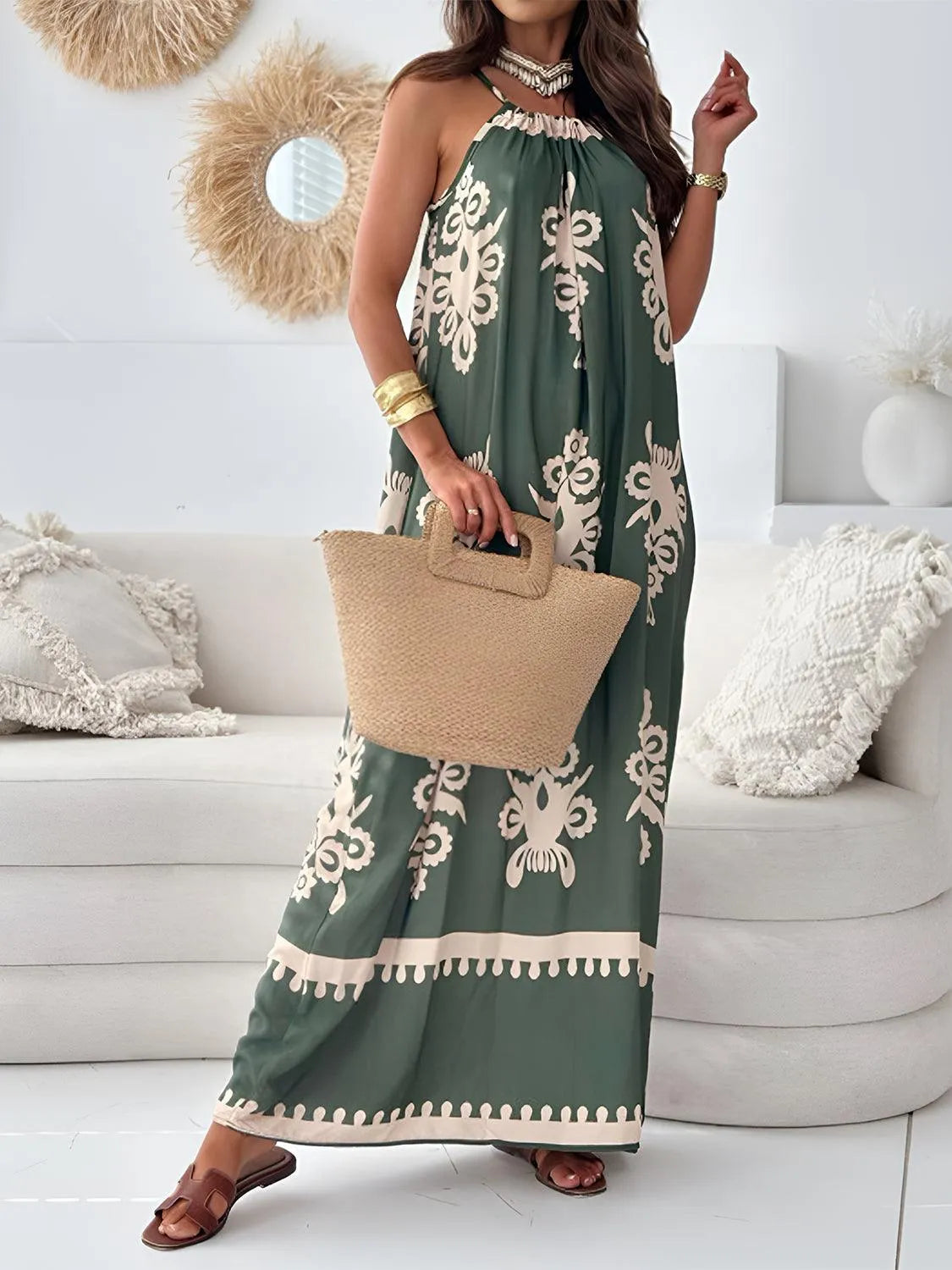 Printed Spaghetti Strap Sleeveless Maxi Dress - 6i6