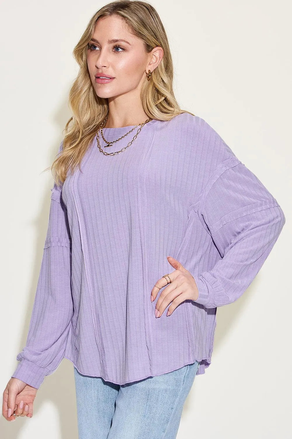 Basic Bae Full Size Ribbed Round Neck Long Sleeve T-Shirt - 6i6