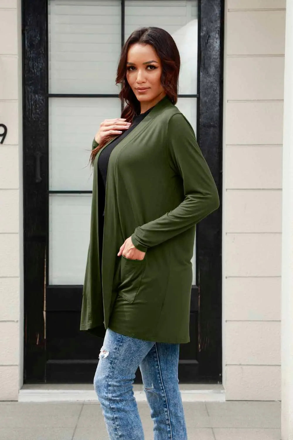 Basic Bae Full Size Open Front Long Sleeve Cardigan with Pockets - 6i6