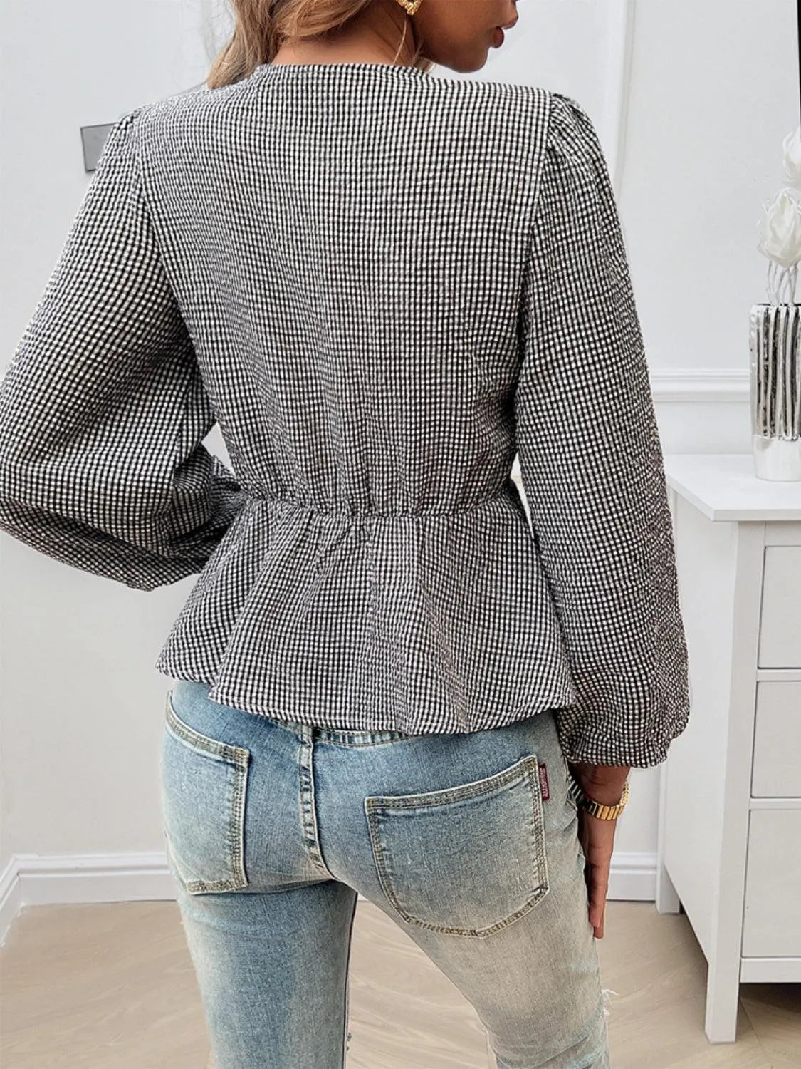 Tied Round Neck Long Sleeve Blouse - 6i6