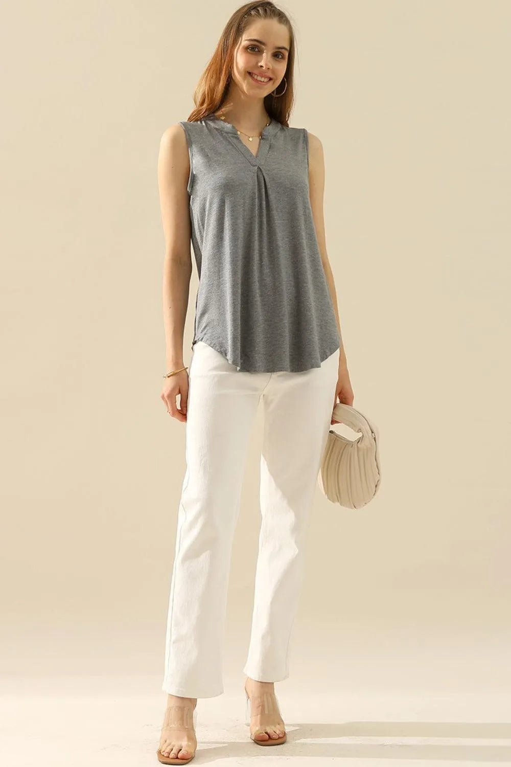 Ninexis Full Size Notched Sleeveless Top - 6i6