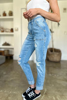 Judy Blue Full Size Distressed Straight Jeans with Patch Pockets - 6i6