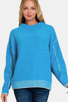 Zenana Exposed Seam Mock Neck Long Sleeve Sweater - 6i6