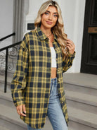 Plaid Collared Neck Long Sleeve Shirt - 6i6