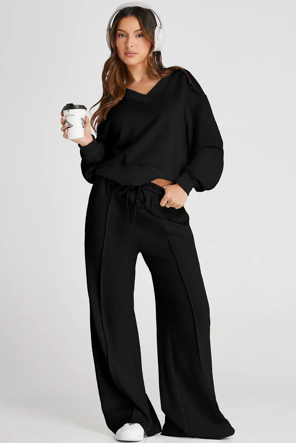 V-Neck Long Sleeve Top and Pants Active Set - 6i6