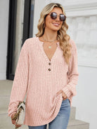 Ribbed Notched Long Sleeve T-Shirt - 6i6