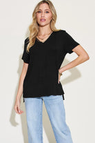 Basic Bae Full Size V-Neck High-Low T-Shirt - 6i6