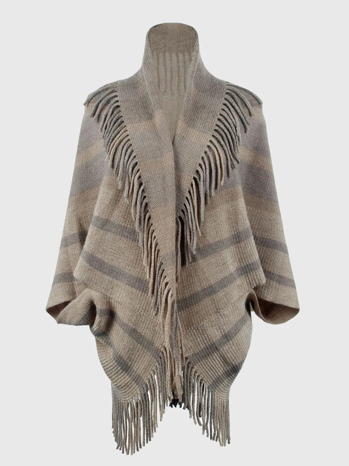 Fringe Detail Open Front Poncho - 6i6