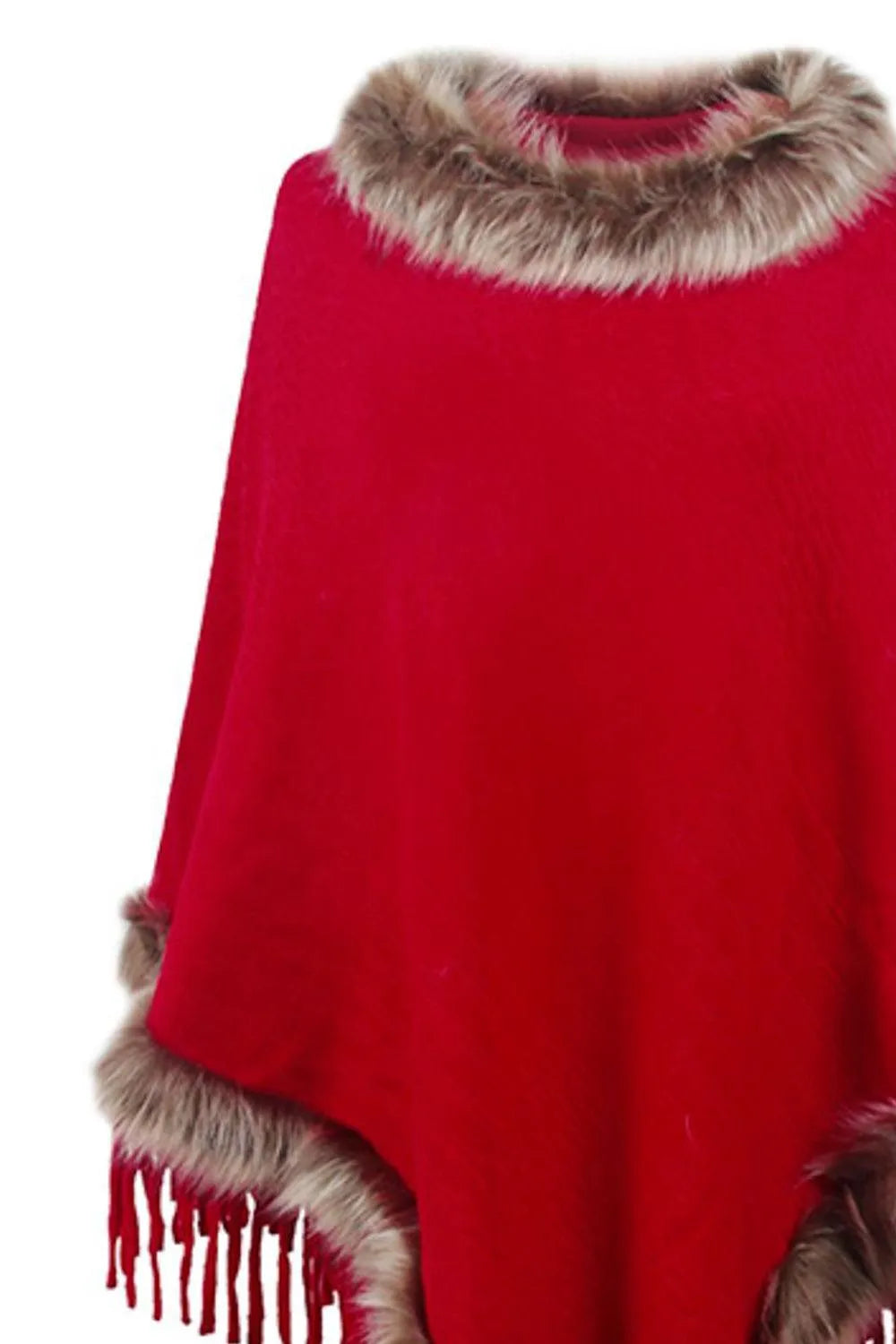 Faux Fur Trim Fringed Poncho - 6i6