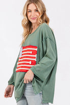 SAGE + FIG Full Size American Flag Patch Drop Shoulder T-Shirt - 6i6