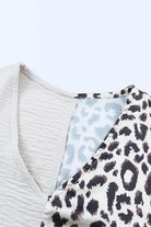 Leopard Color Block V-Neck Blouse - 6i6