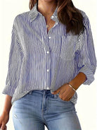 Striped Collared Neck Long Sleeve Shirt - 6i6