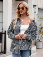 Pocketed Plaid Collared Neck Long Sleeve Shirt - 6i6