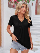 Double Take Ruched V-Neck Short Sleeve T-Shirt - 6i6