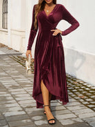 Split Surplice Long Sleeve Midi Dress - 6i6