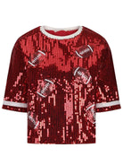 Sequin Football Round Neck Half Sleeve Top - 6i6