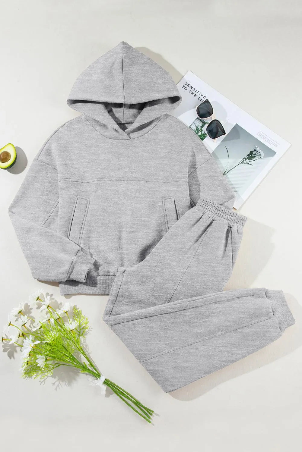 Dropped Shoulder Long Sleeve Hoodie and Pants Active Set - 6i6