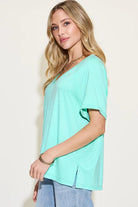 Basic Bae Full Size Bamboo Slit V-Neck Short Sleeve T-Shirt - 6i6