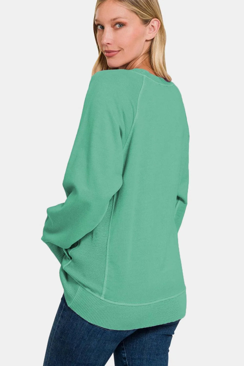 Zenana Pocketed Round Neck Long Sleeve Sweatshirt - 6i6