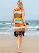 Fringe Color Block Sleeveless Cover Up - 6i6