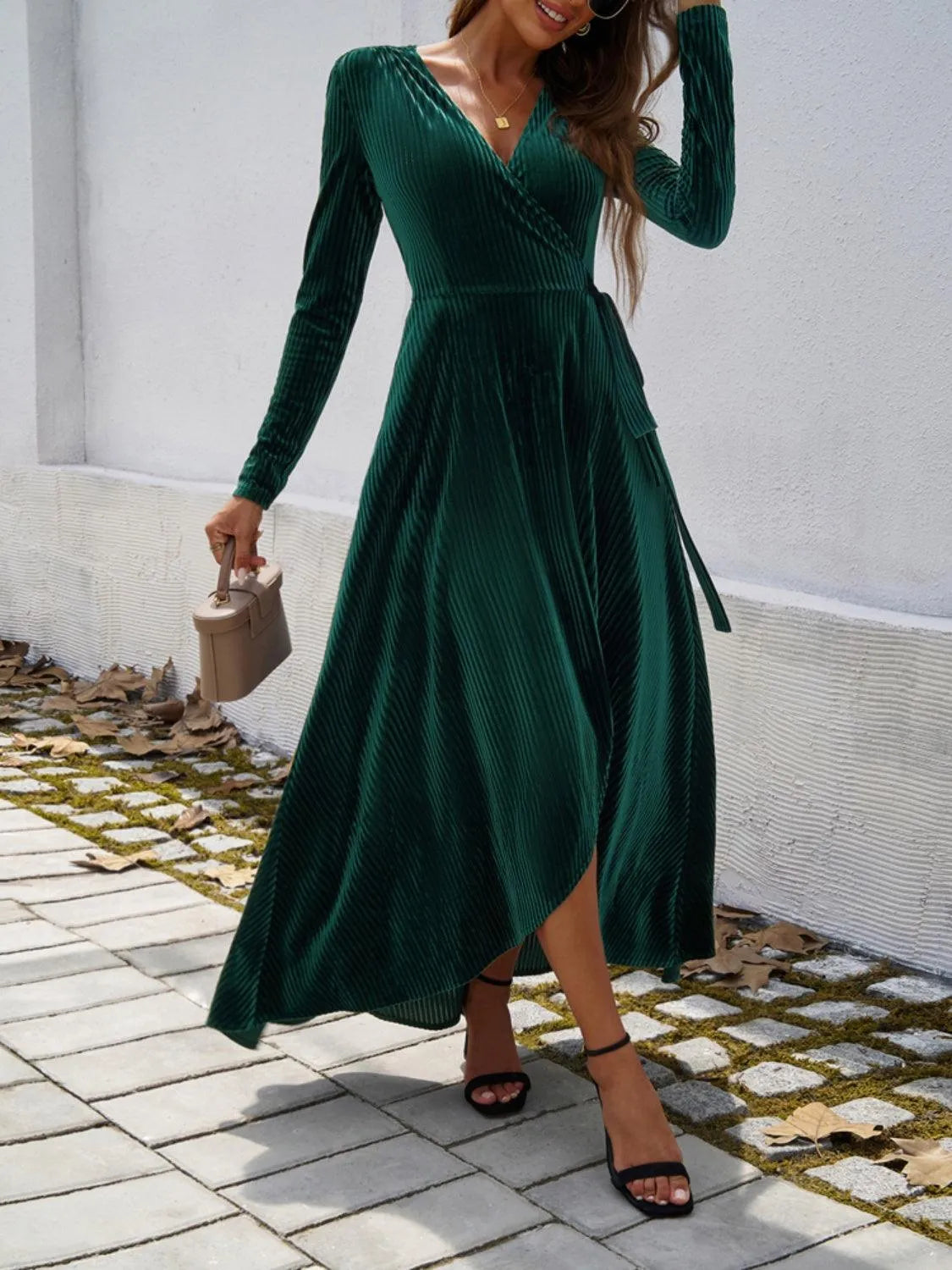 Split Surplice Long Sleeve Midi Dress - 6i6