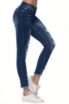 Distressed Raw Hem Jeans with Pockets - 6i6