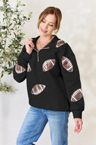 Full Size Sequin Football Half Zip Long Sleeve Sweatshirt - 6i6