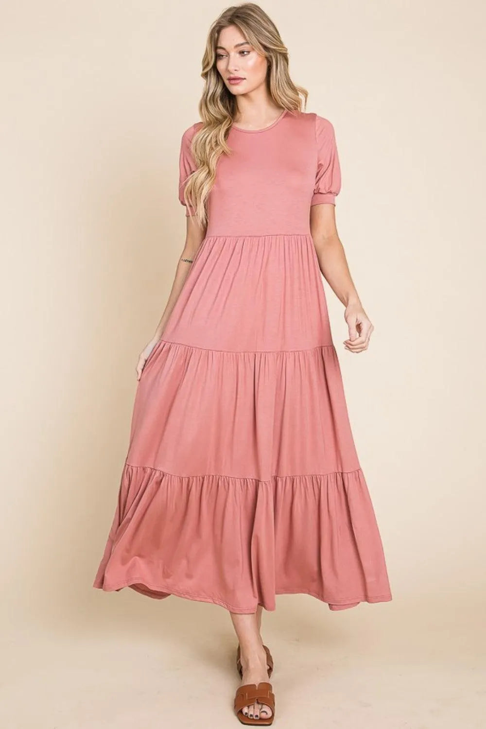 BOMBOM Short Sleeve Tiered Maxi Dress - 6i6