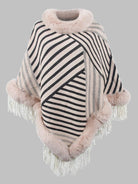 Striped Fringe Hem Poncho - 6i6