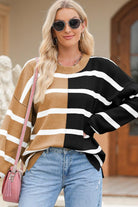 Striped Round Neck Long Sleeve Knit Top - 6i6