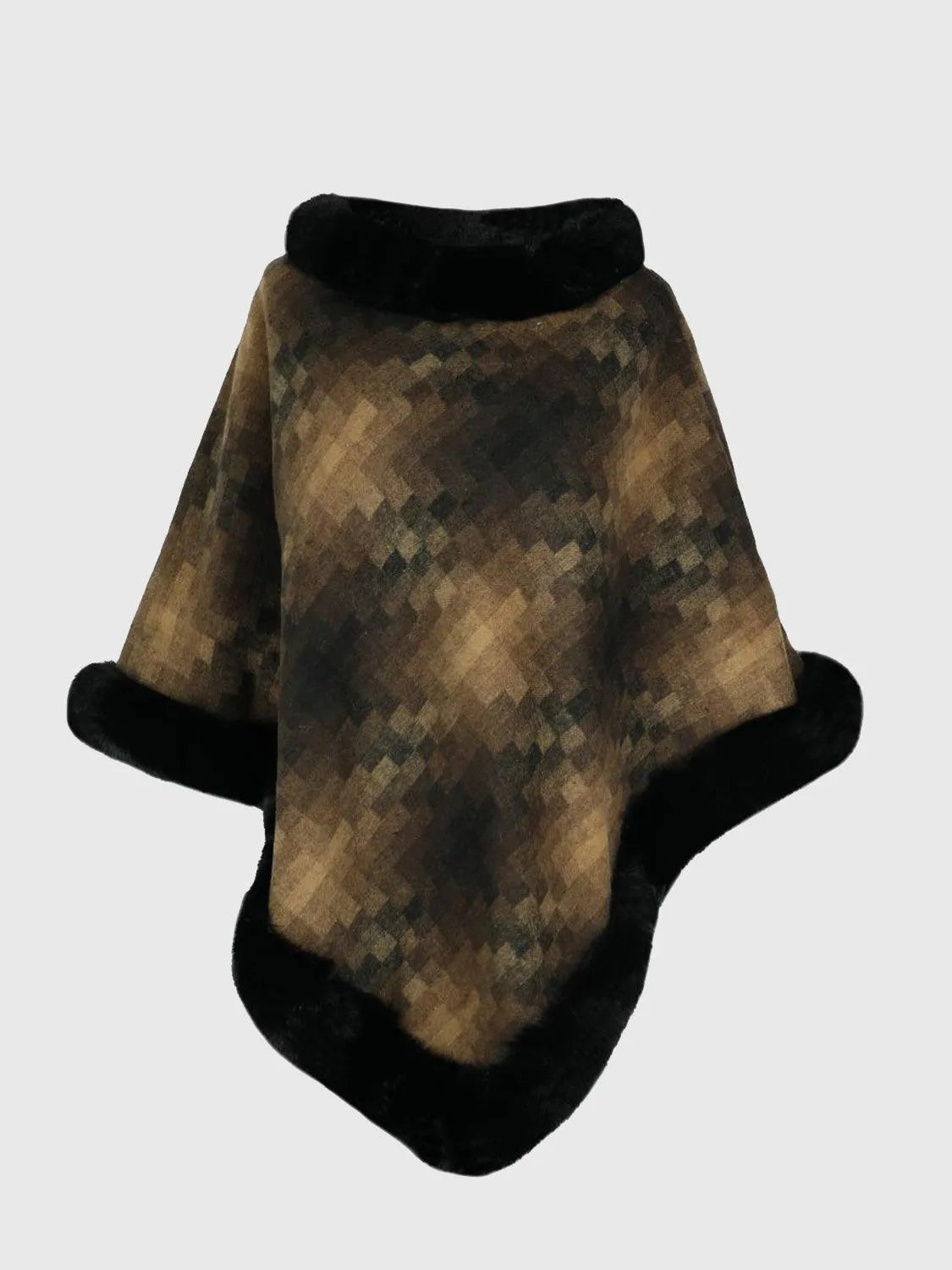 Faux Fur Trim Poncho - 6i6