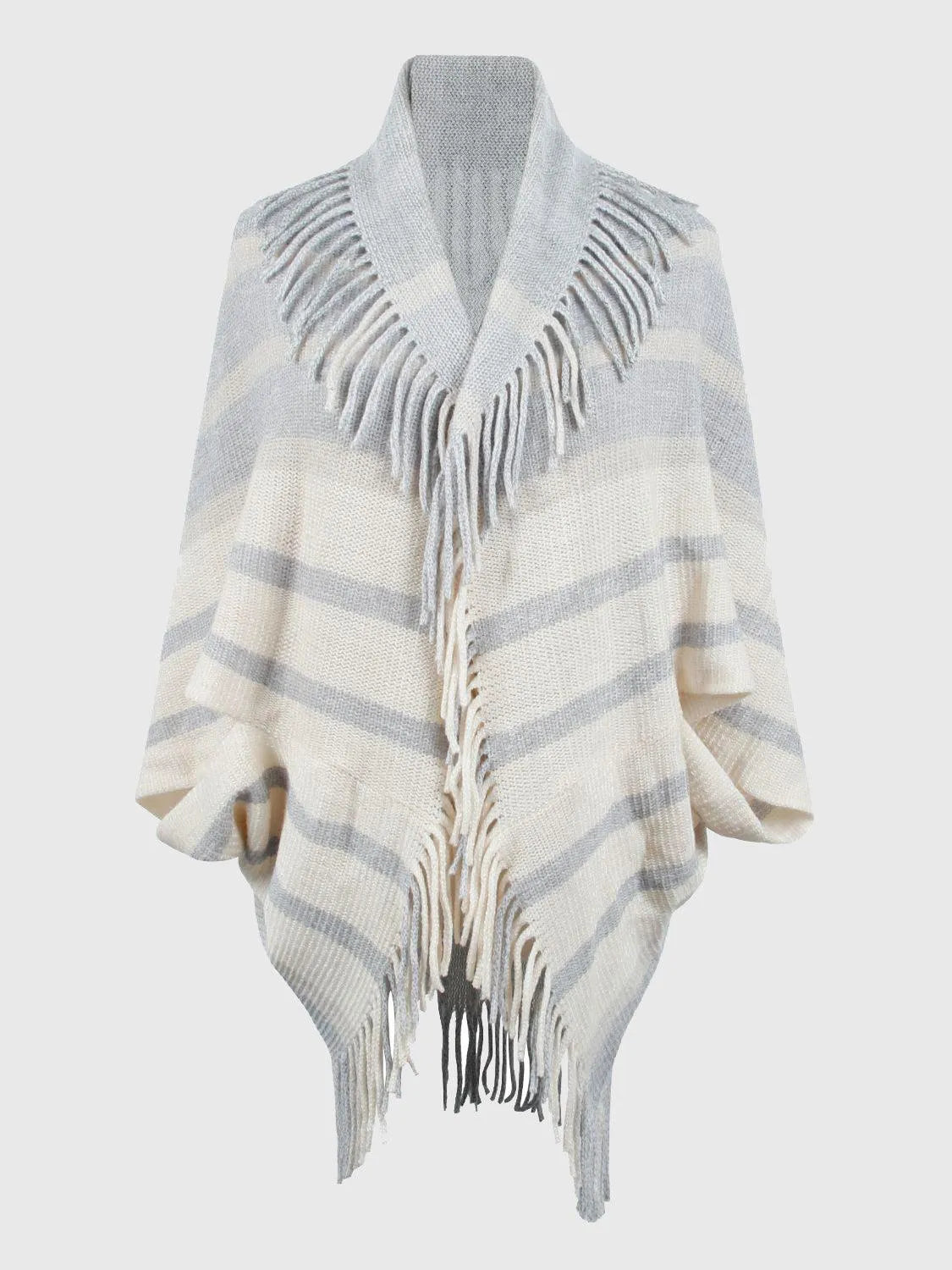Fringe Detail Open Front Poncho - 6i6