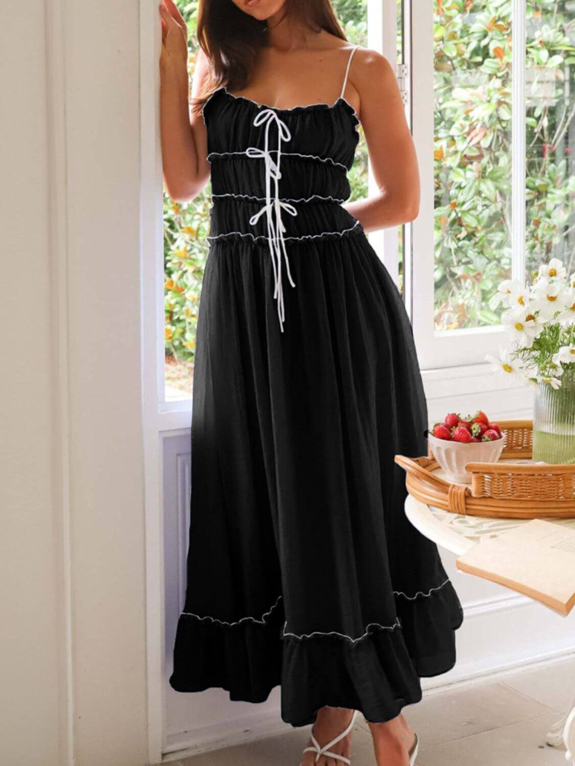 Devine frill ruffled hem midi cami dress with a flattering fit and elegant ruffled details, perfect for a casual or semi-formal look, available at 6i6.com