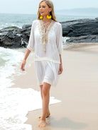 Tassel Lace Detail Half Sleeve Cover-Up Dress - 6i6