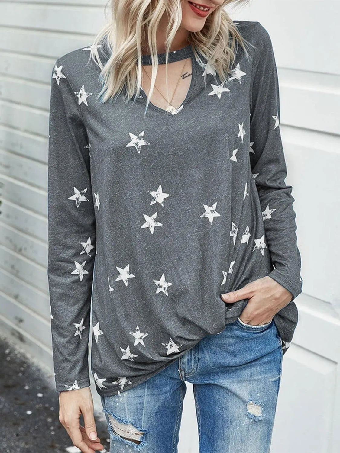 Cutout Round Neck Long Sleeve T-Shirt - 6i6