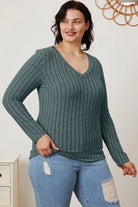 Basic Bae Full Size Ribbed V-Neck Long Sleeve T-Shirt - 6i6