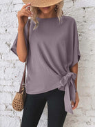 Knotted round neck half sleeve blouse with a trendy knot detail for a chic and casual look, available at 6i6.com