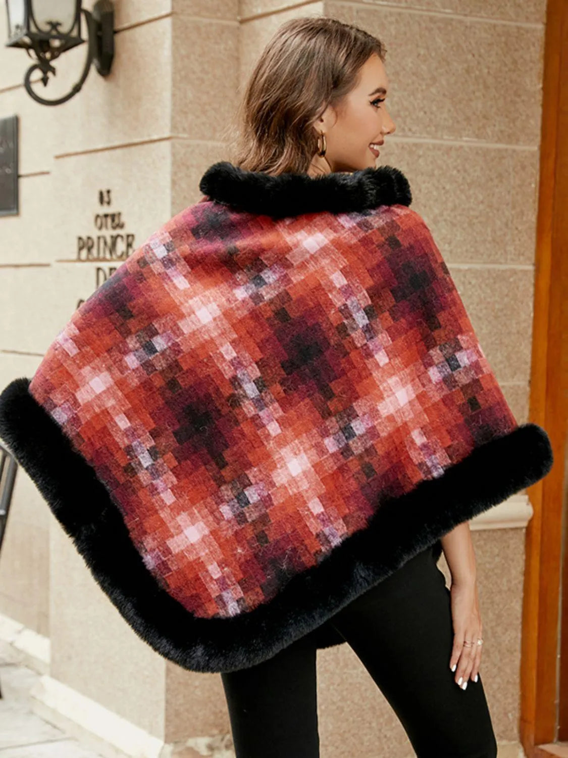 Faux Fur Trim Poncho - 6i6