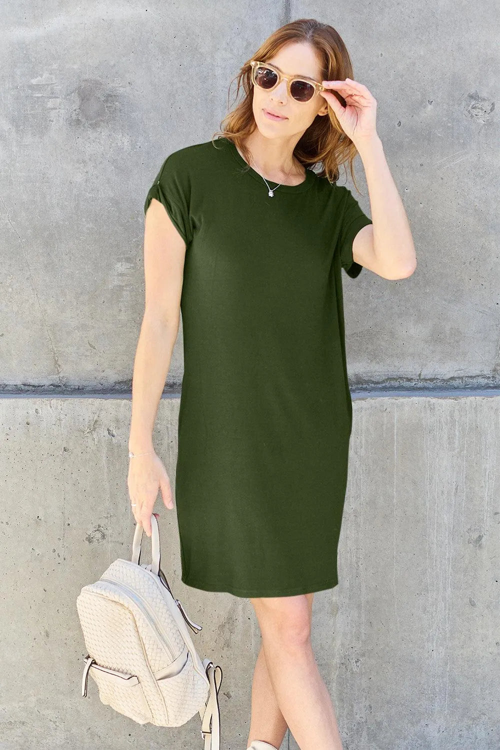 Basic Bae Full Size Round Neck Short Sleeve Dress with Pockets - 6i6