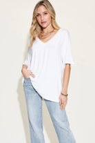 Basic Bae Full Size Bamboo V-Neck Drop Shoulder T-Shirt - 6i6