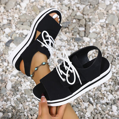 Open-Toe Lace Up Platform Sandals for women from 6i6.com, perfect for warm-weather outfits and comfortable summer wear.