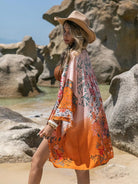 Printed Open Front Long Sleeve Cover-Up - 6i6