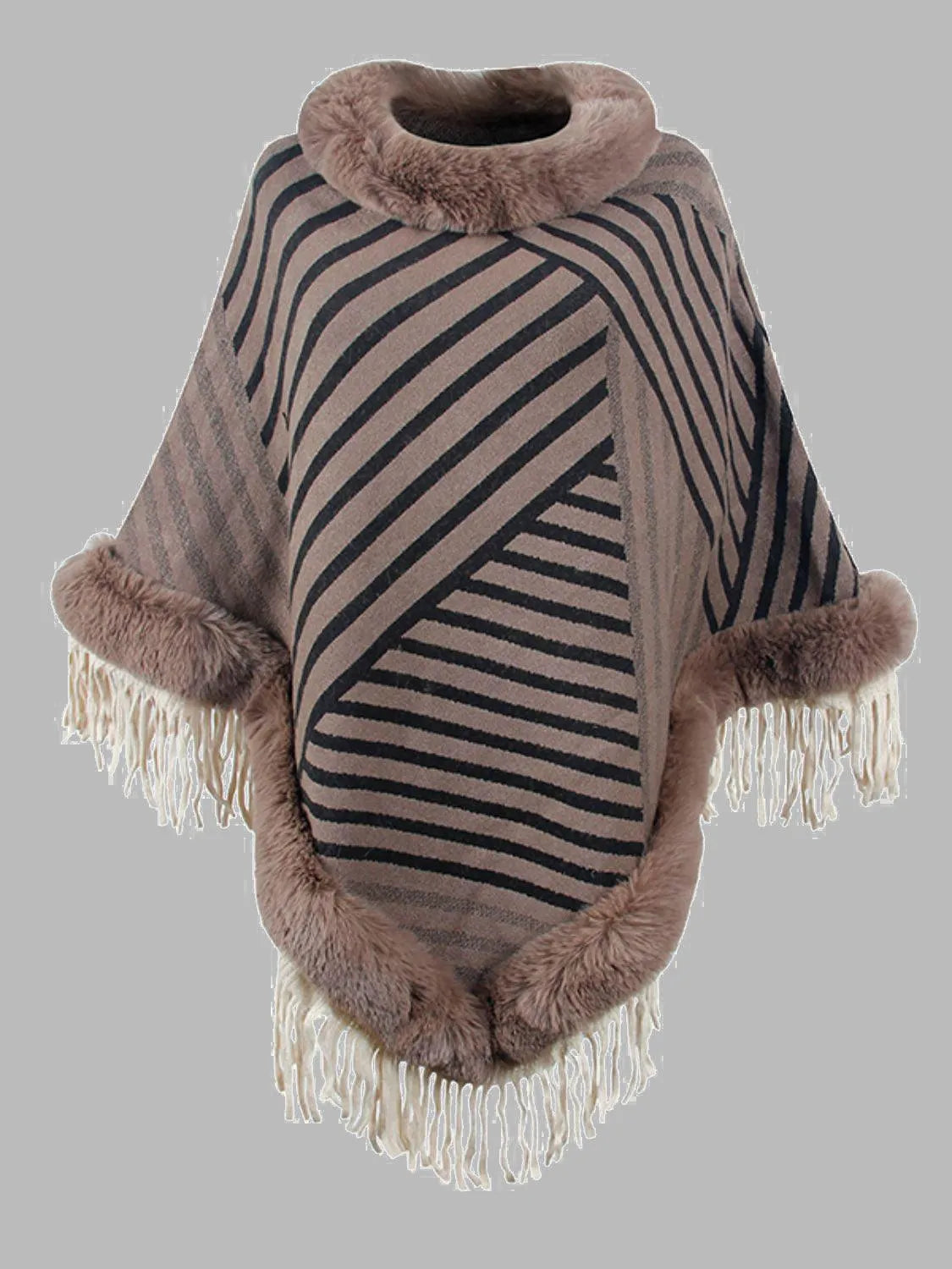 Striped Fringe Hem Poncho - 6i6