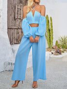 Halter Neck Top and Wide Leg Pants Set - 6i6