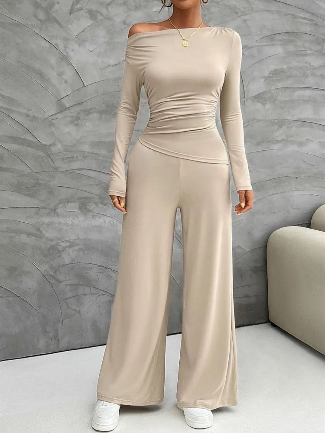 Long Sleeve Top and Wide Leg Pants Set - 6i6